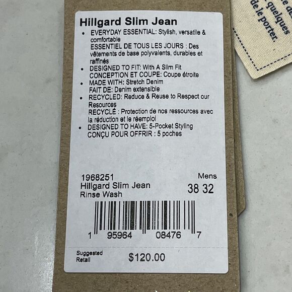 Prana Jeans Mens 38x32 Blue Dark Rinse Hillgard Tapered Leg Slim Fit Organic - Picture 10 of 13